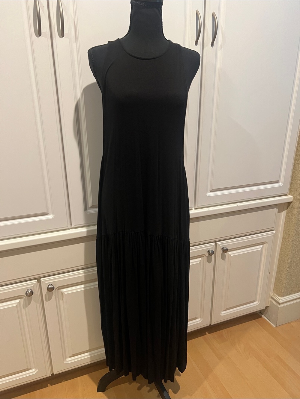 Racer Back Black Sleeveless Jersey Maxi Dress